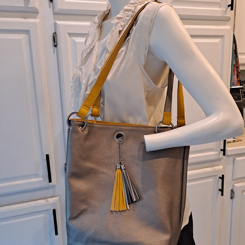 Elegant Two-Tone Gray and Yellow Reversible Tote Bag